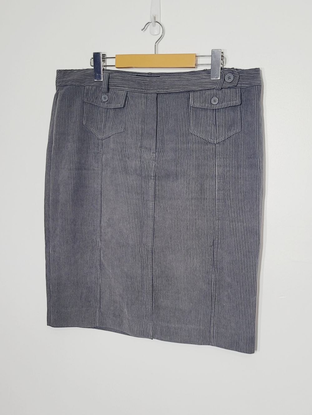 Della Spiga Italy Dark Gray Corduroy Pocket Lined Straight Buttons Skirt 14